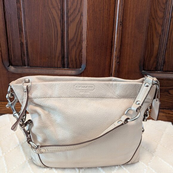 Coach Carly Bag F15251 Metallic Pearl Cream Purse Lavender Interior - Picture 1 of 12